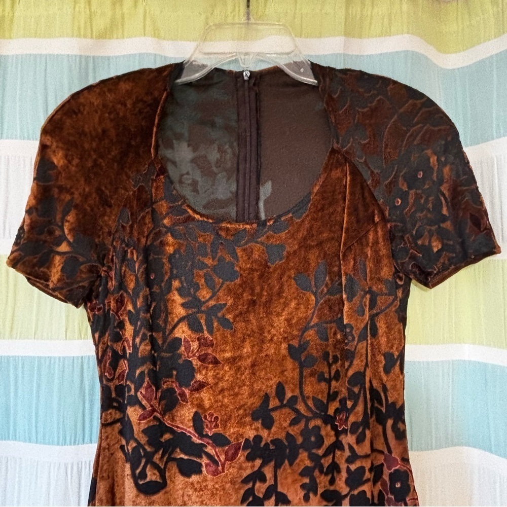 Vintage Joseph Ribkoff Crushed Velvet Floral Dress Sz 6 - Picture 4 of 10